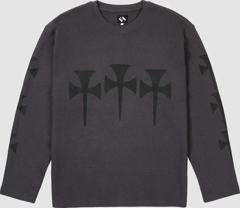The Trilogy Tapes - Three Cross Waffle Longsleeve Charcoal/Black